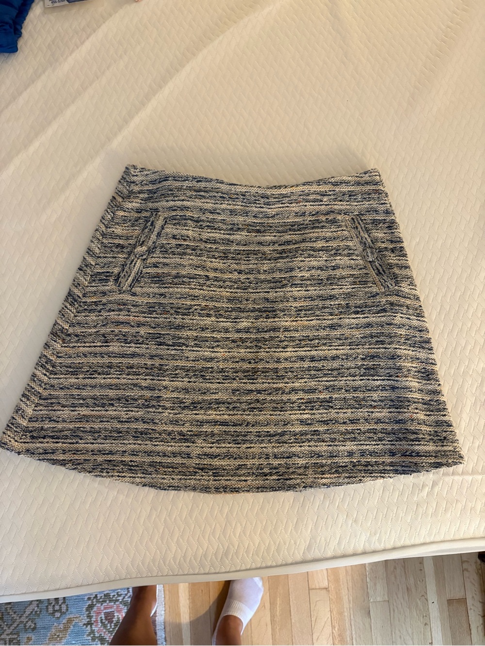 LOFT Navy and White A-Line Tweed Skirt